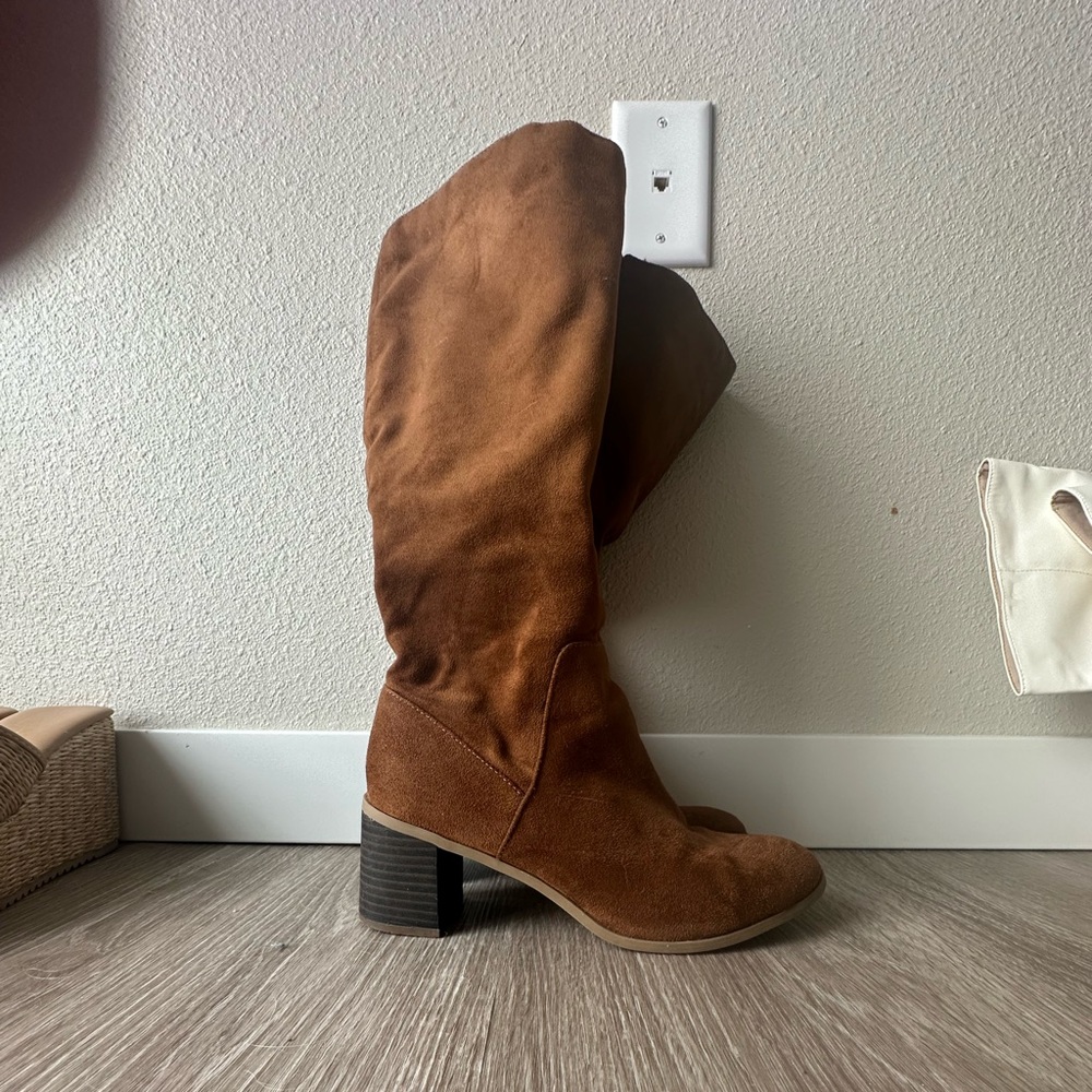 Brown Suede Knee-High Boots